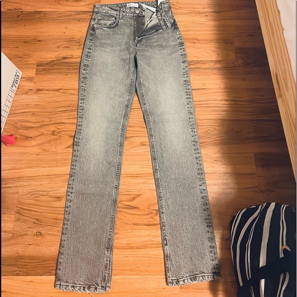 Split hem grey jean 32” inseam